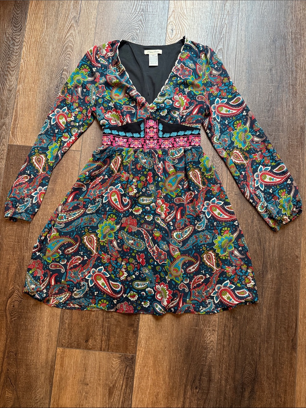 Flying Tomato Navy Paisley Dress w/ long sleeves